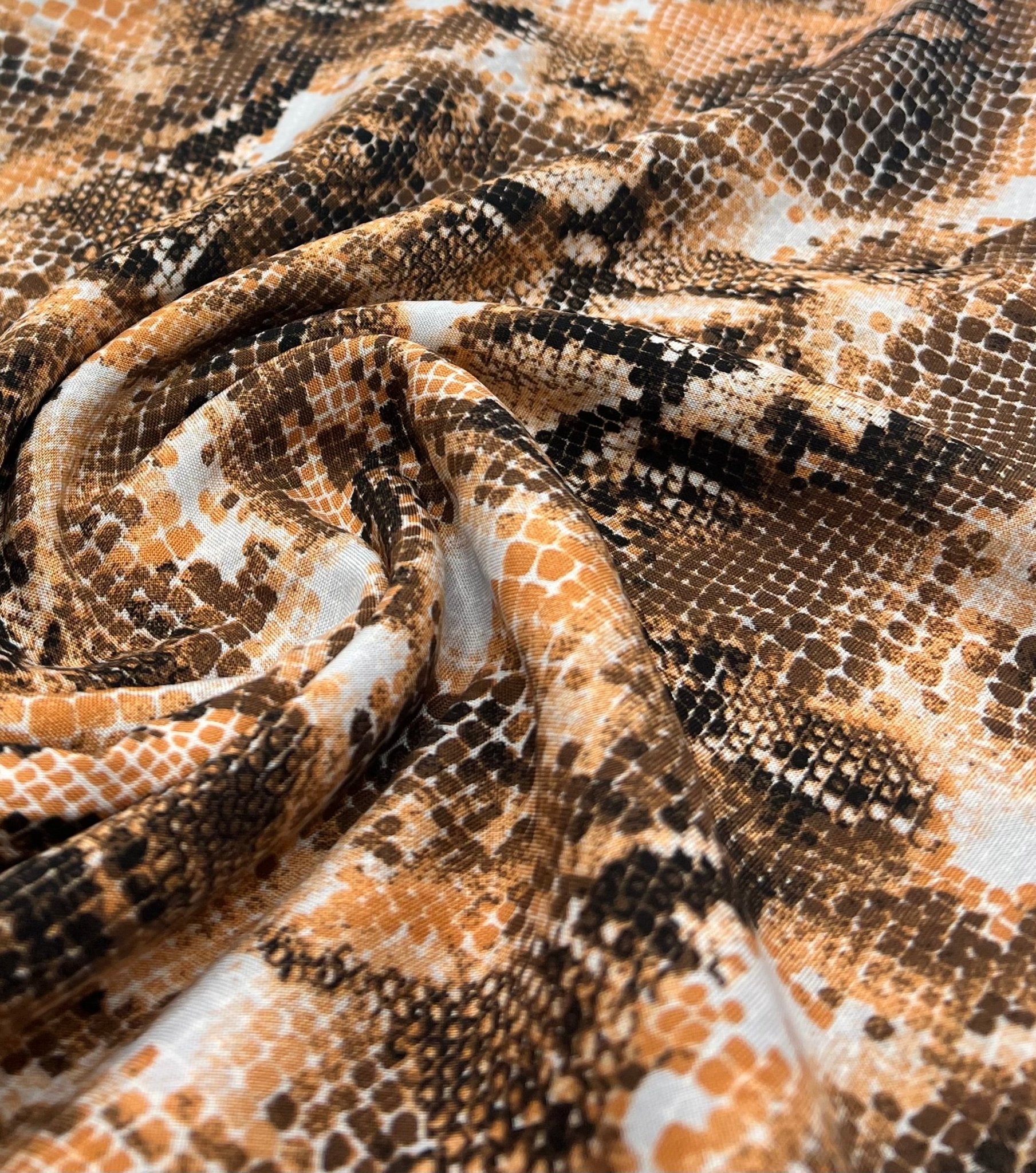 Orange Snake Mix 100% Viscose Non Stretch Fabric - T9 Fabrics